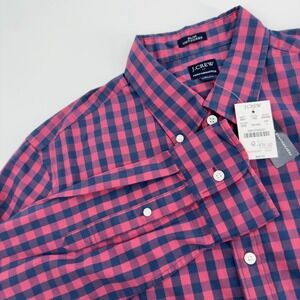 NEW J.Crew Performance Slim Untucked Gingham Shirt Mens Large Pink Navy